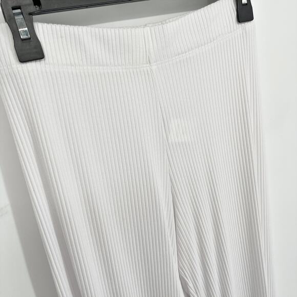 Enza Costa Women's Rayon Wide Leg Pants Elastic Waist NEW Sz M White Rib Knit - Picture 2 of 10
